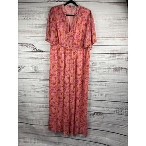 by TiMo Large Floral Chiffon Maxi V Neck Jumpsuit Wide Leg Sheer Romantic Boho